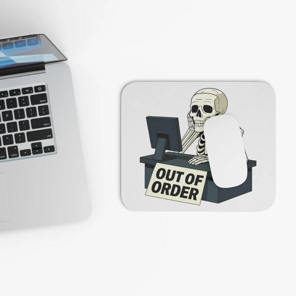Funny Skeleton Mouse Pad: Out of Order Office Desk Accessory - Picture 2 of 3